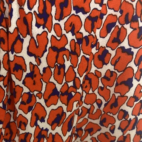 Maje Paris Rafia Print Mini Dress with Smocked Waist. Orange/Blue. Size Medium. - Picture 6 of 9